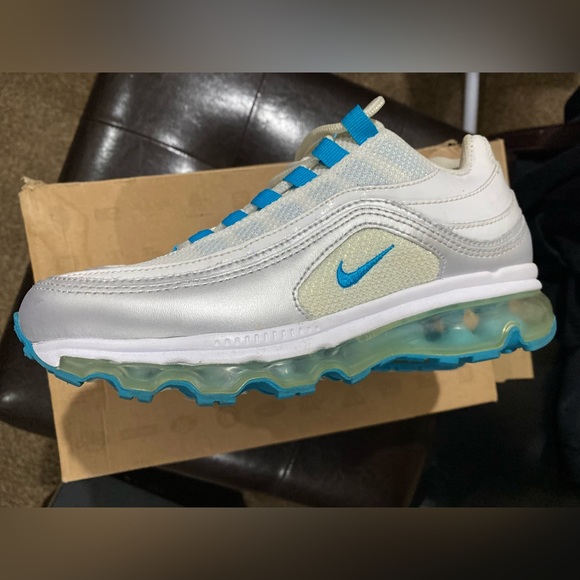 Nike Air Max 24-7 White Metallic Platinum Marina Blue Size 4.5Y - Picture 4 of 10